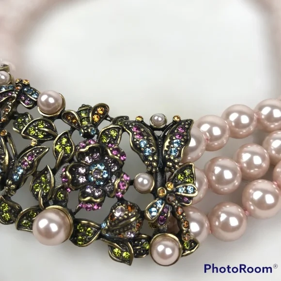 SOLD. Heidi Daus RARE Secret Garden Swarovski Crystals Simulated Pearls Necklace - Picture 5 of 12